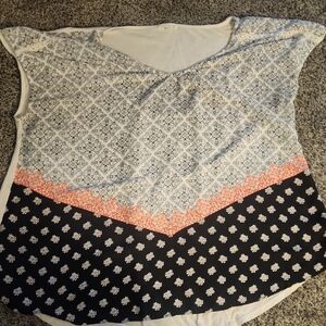 Maurices Geometric Print Blouse - Black, White, Coral